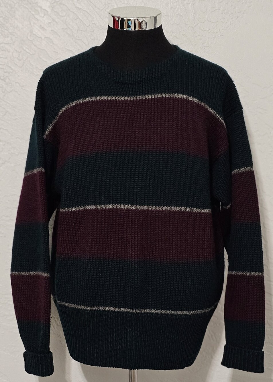 Vintage Polo Ralph Lauren Sweater Wool Handknit Colorblock Crewneck Large 90s